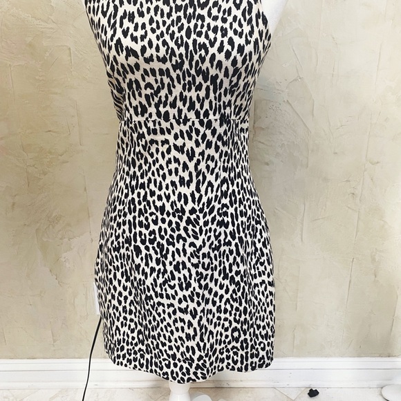 Classy Black and White Leopard Print Linen Dress - Picture 2 of 6